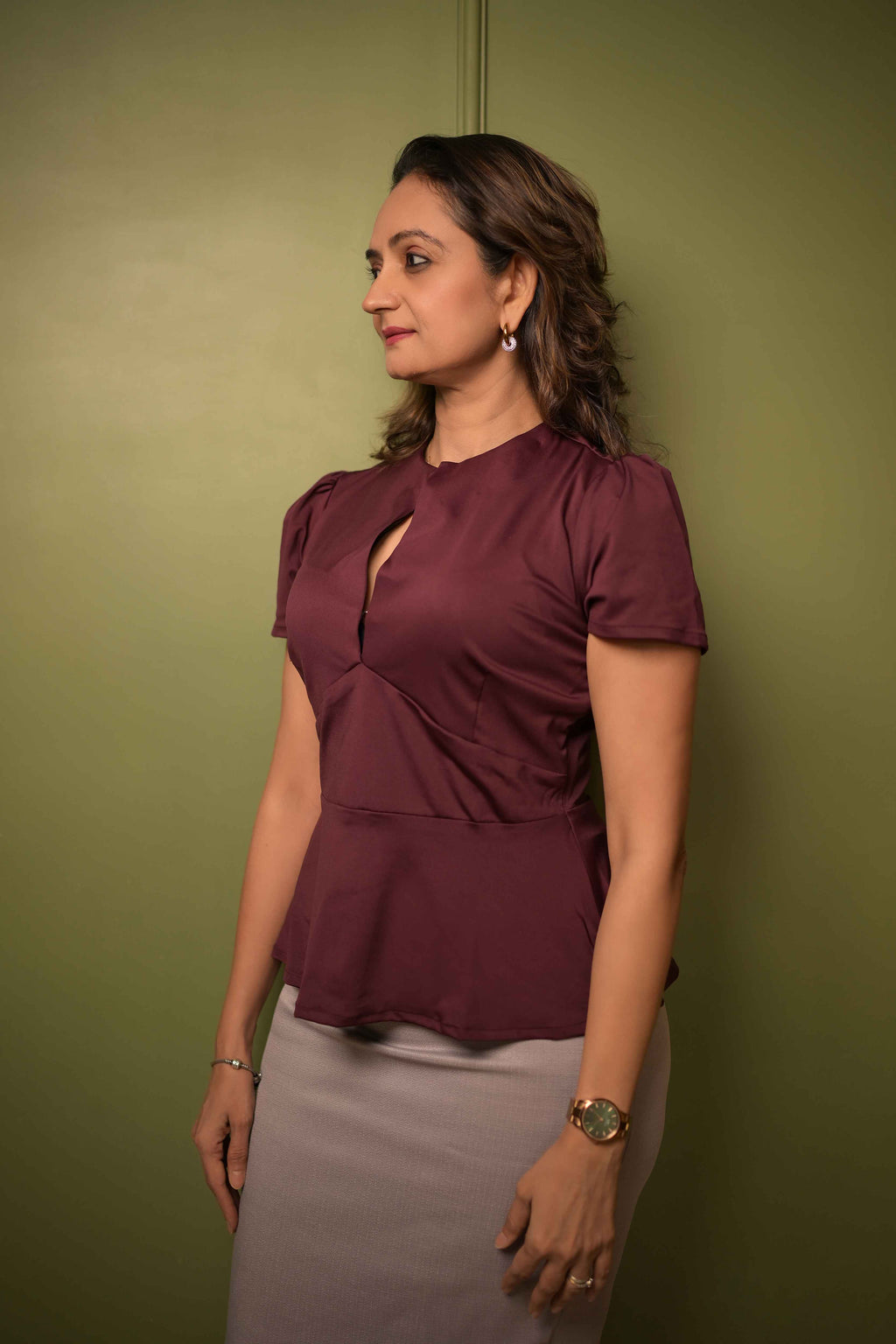 Burgundy Peplum Blouse