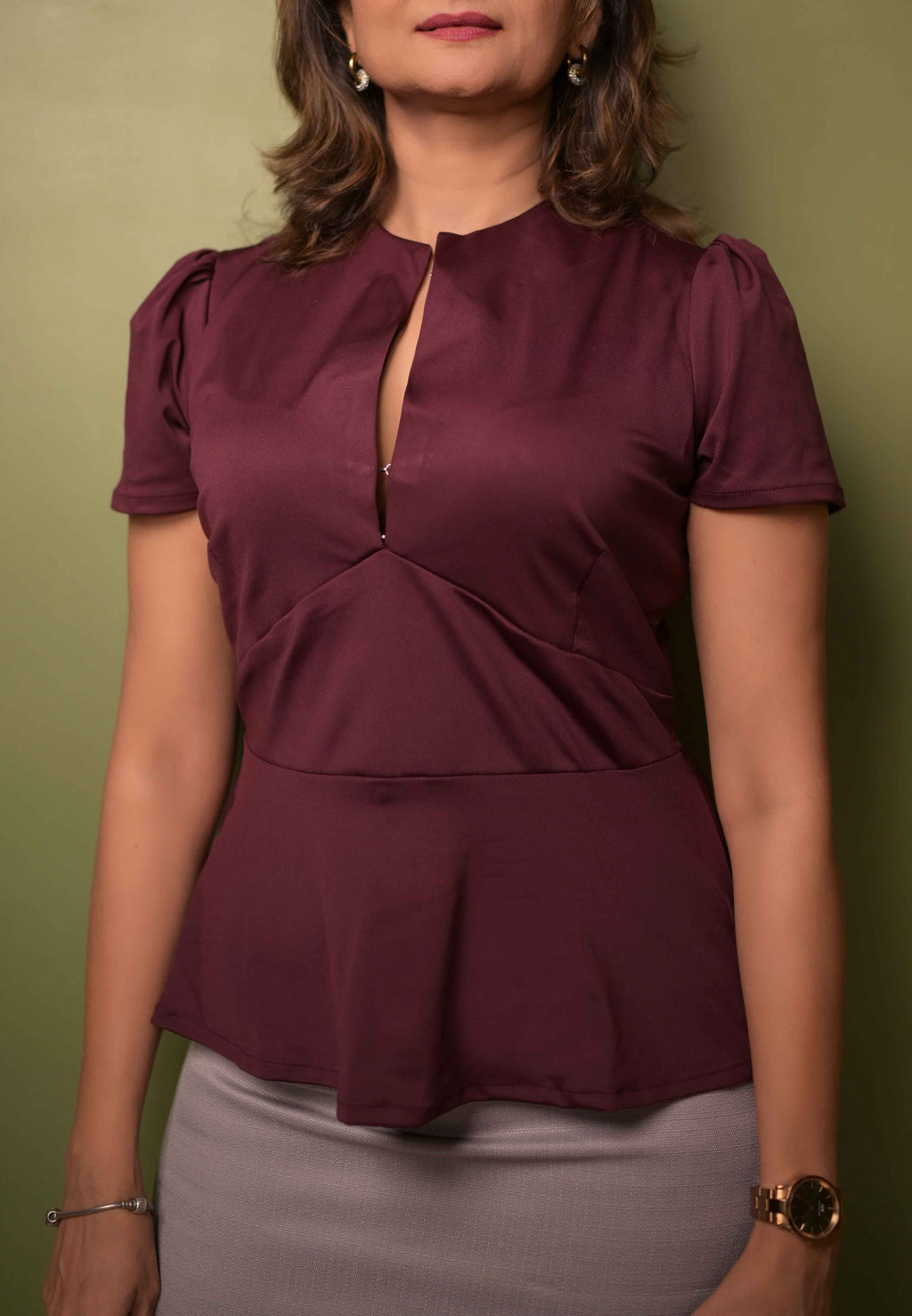 Burgundy Peplum Blouse