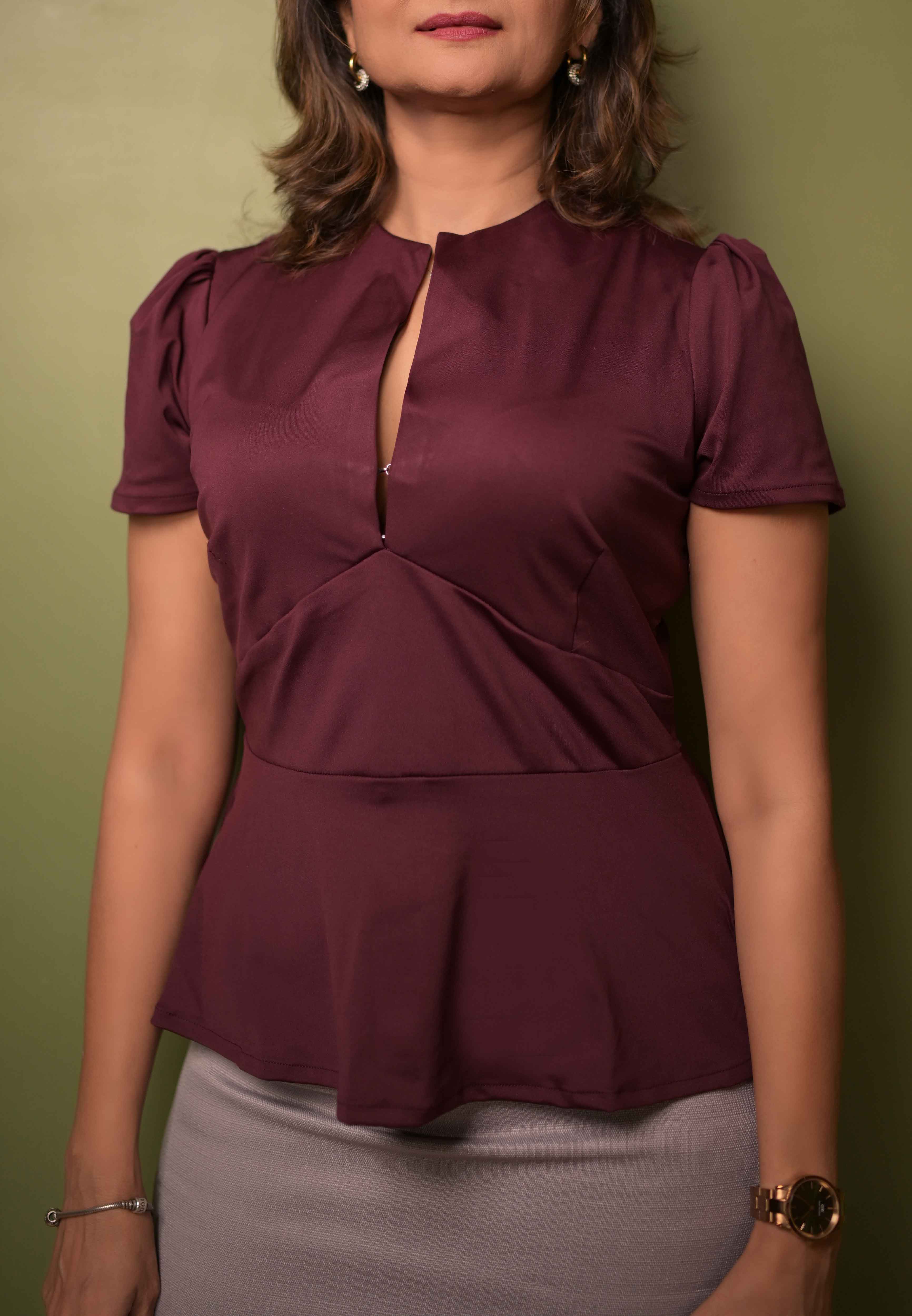 Burgundy Peplum Blouse