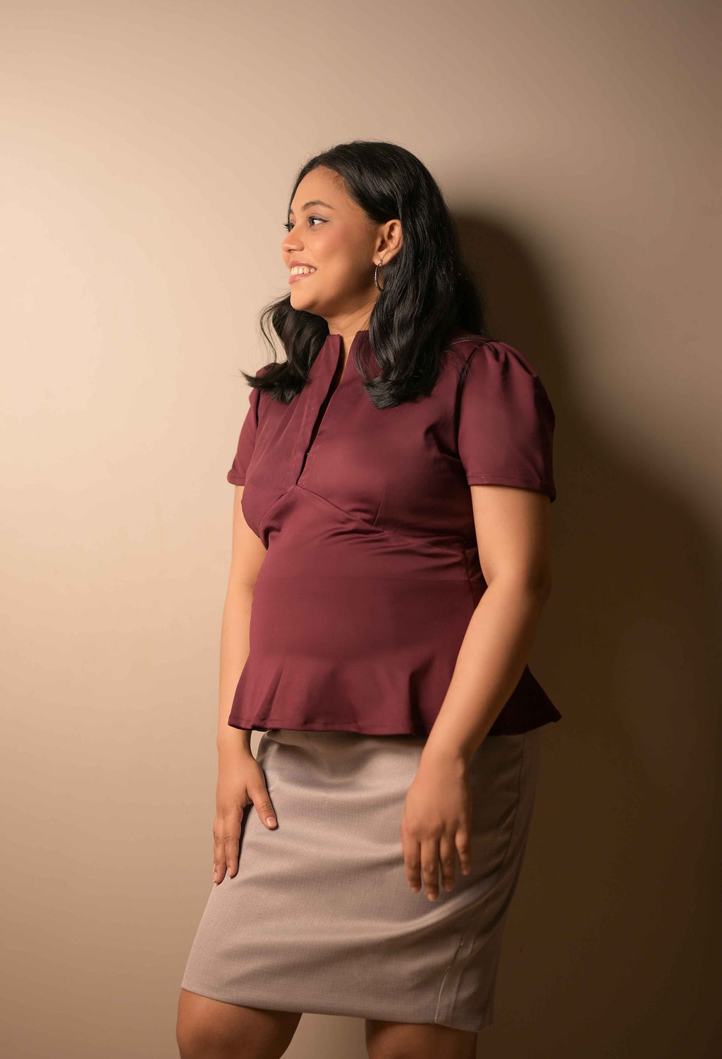 Burgundy Peplum Blouse